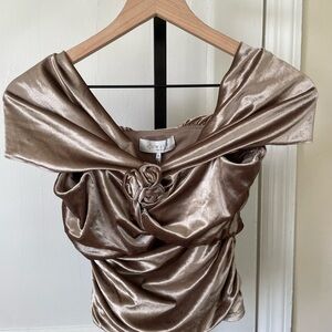 NWT WAYF|| Velvet Top with Rosette in a tan color, Silk like, Size Small